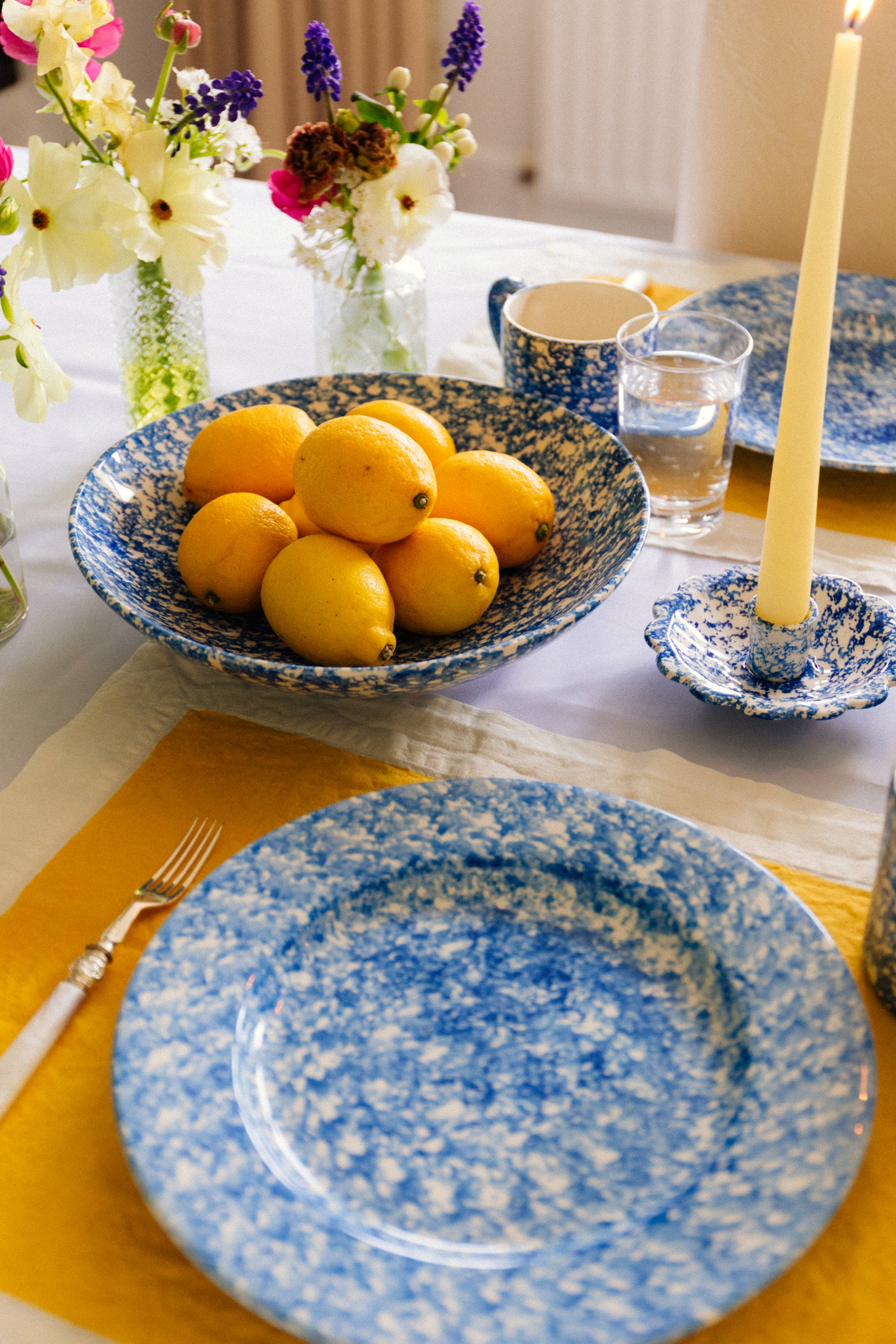 Blue Spongeware Serveware Set (2 Piece)