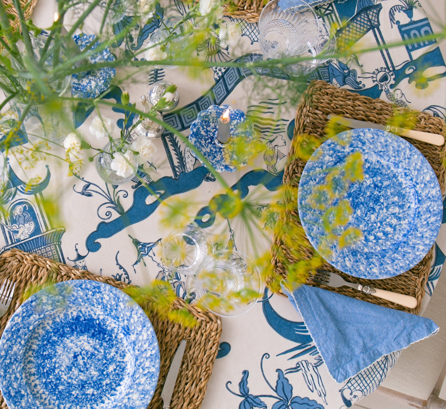 Blue Spongeware Dinner Plate
