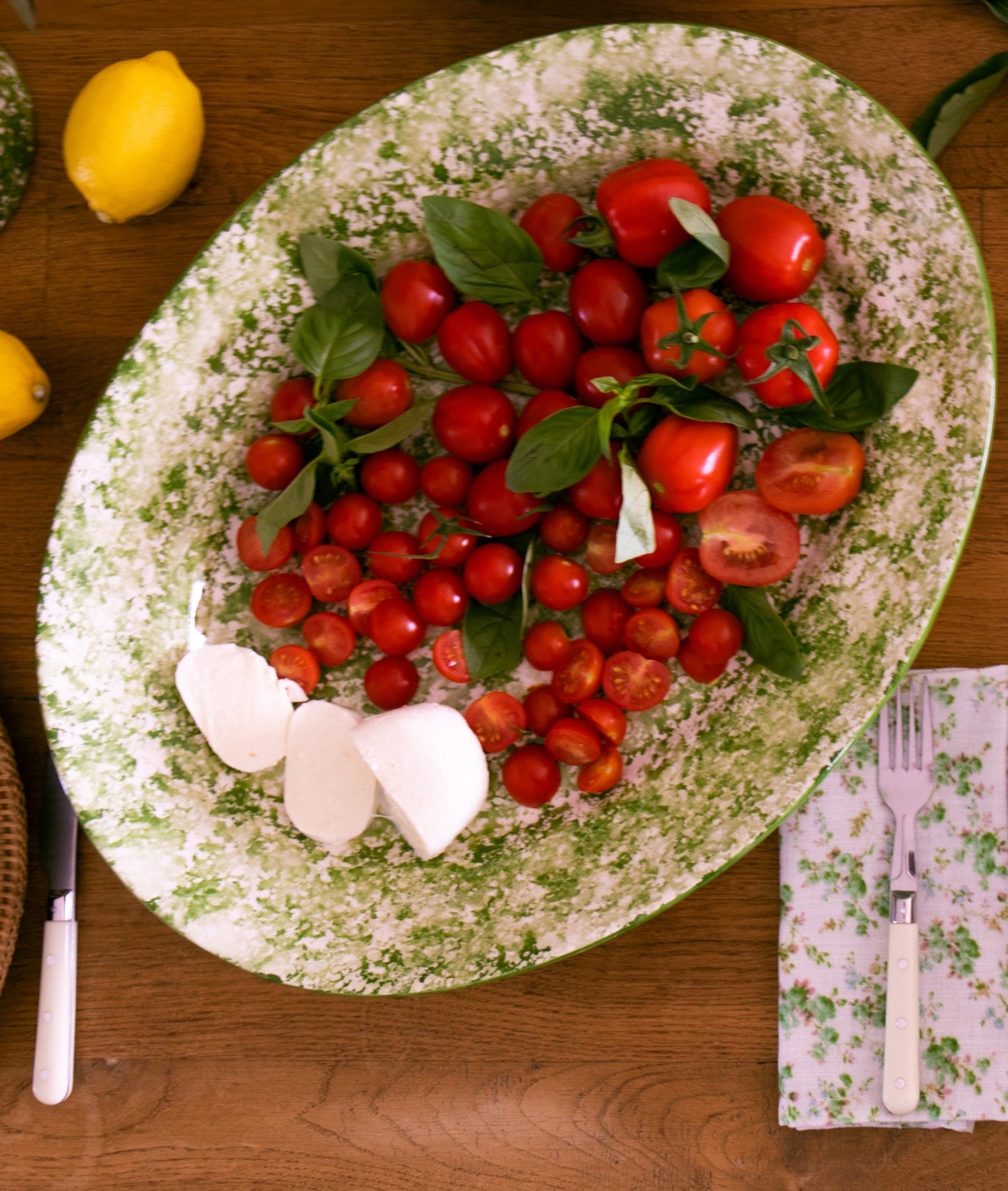 Green Spongeware Oval Serving Plate