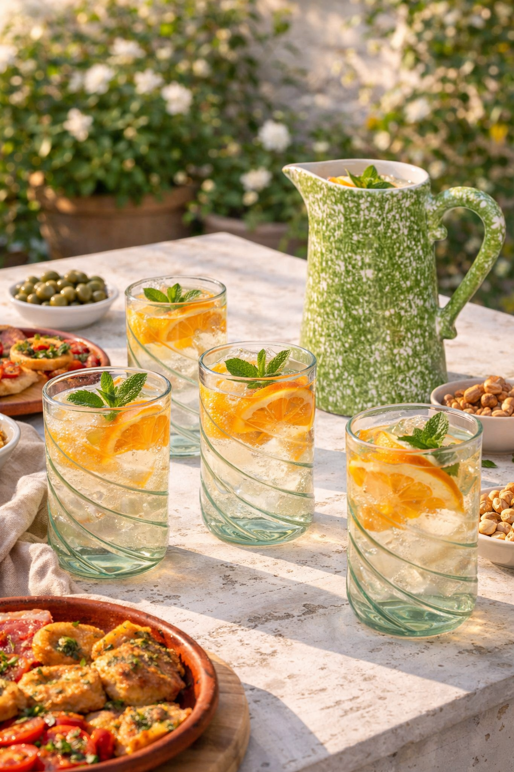 Green Spongeware Aperitivo Set