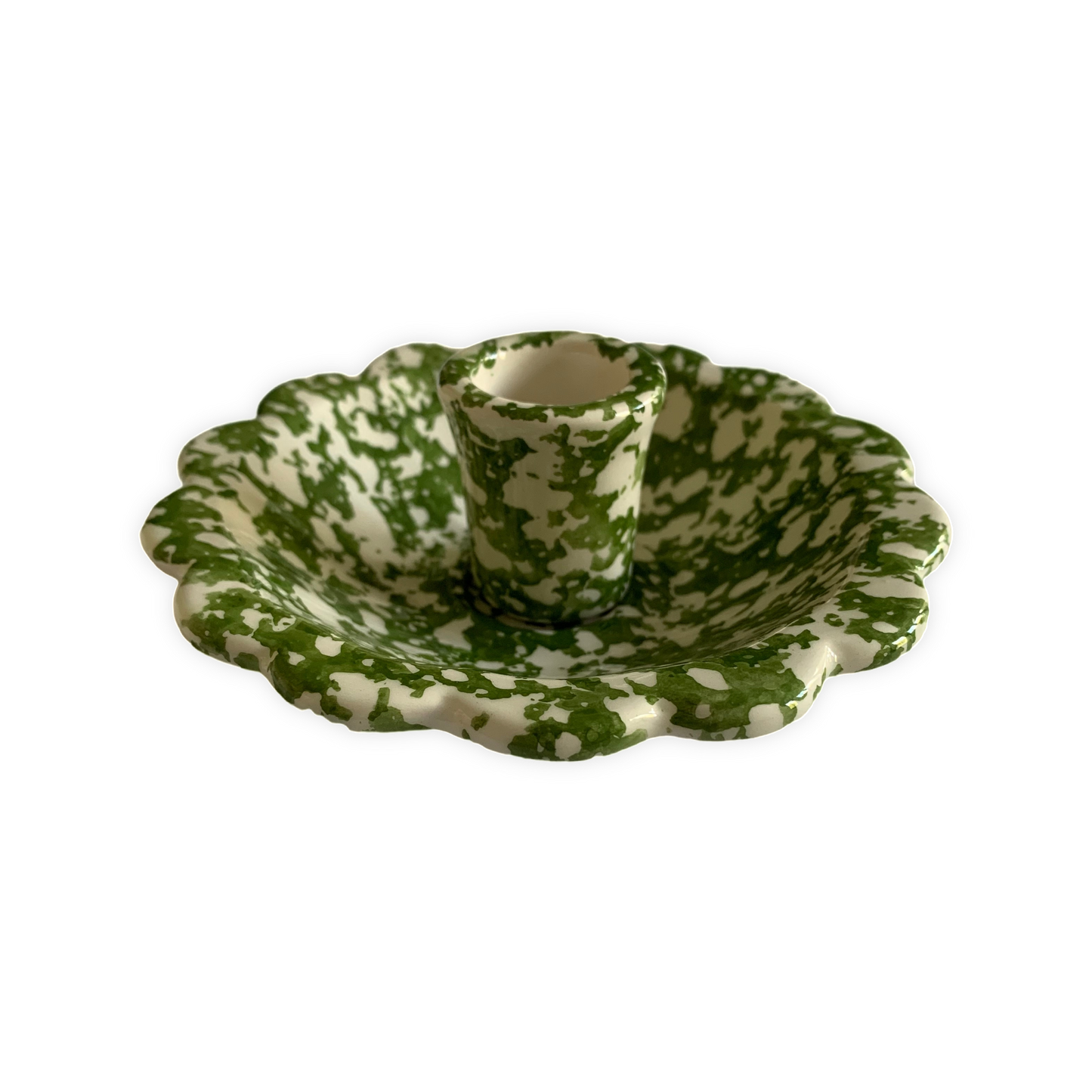 Green Spongeware Scallop Candle holder