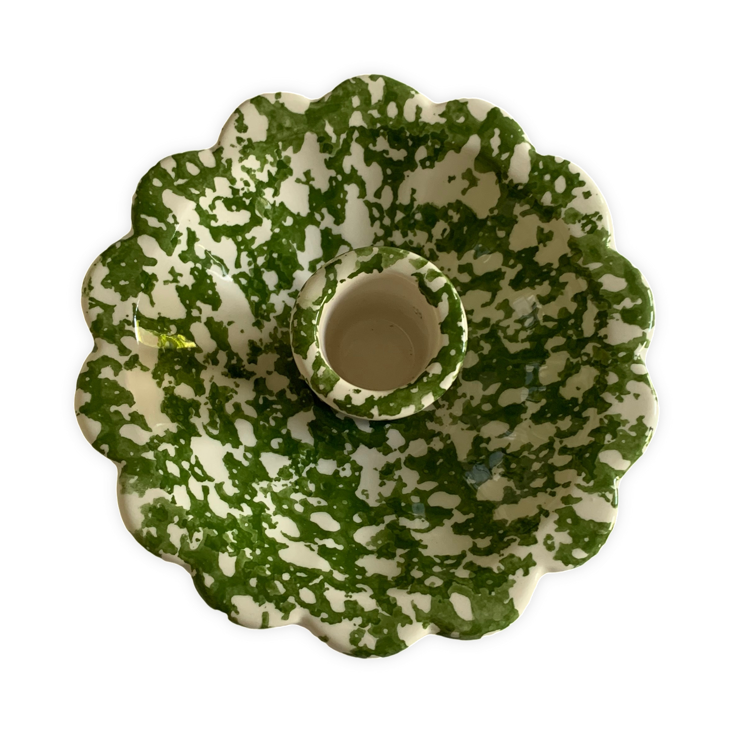 Green Spongeware Scallop Candle holder