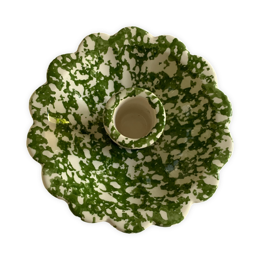 Green Spongeware Scallop Candle holder