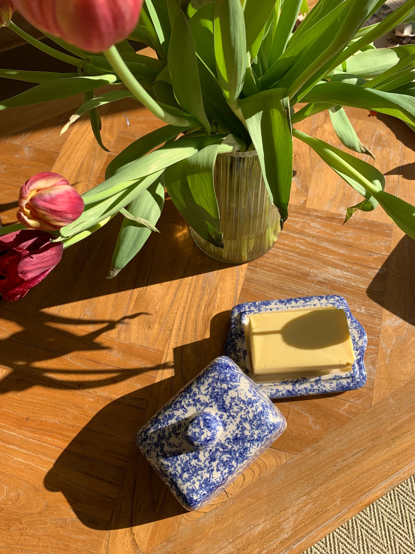 Blue Spongeware Butter Dish