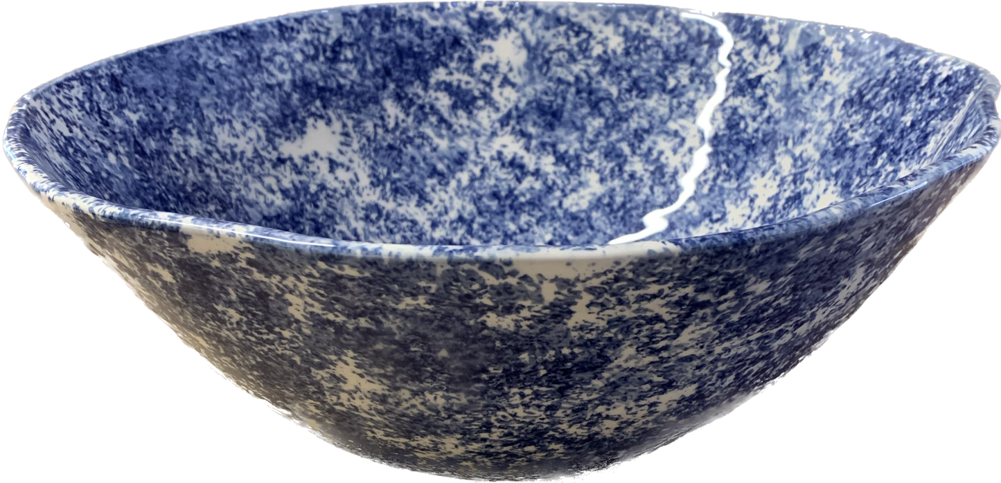 Large Blue Spongeware Salad Bowl
