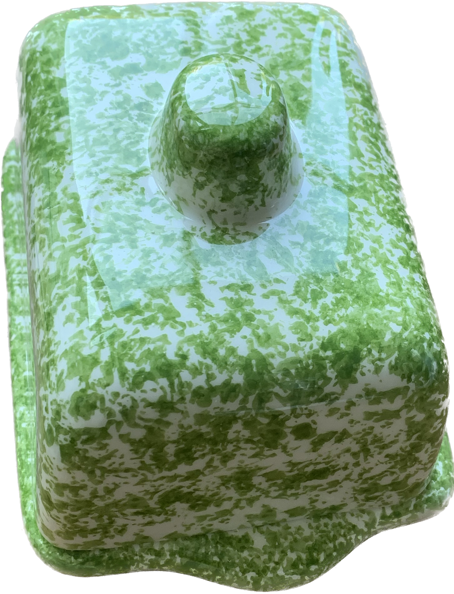 Green Spongeware Butter Dish