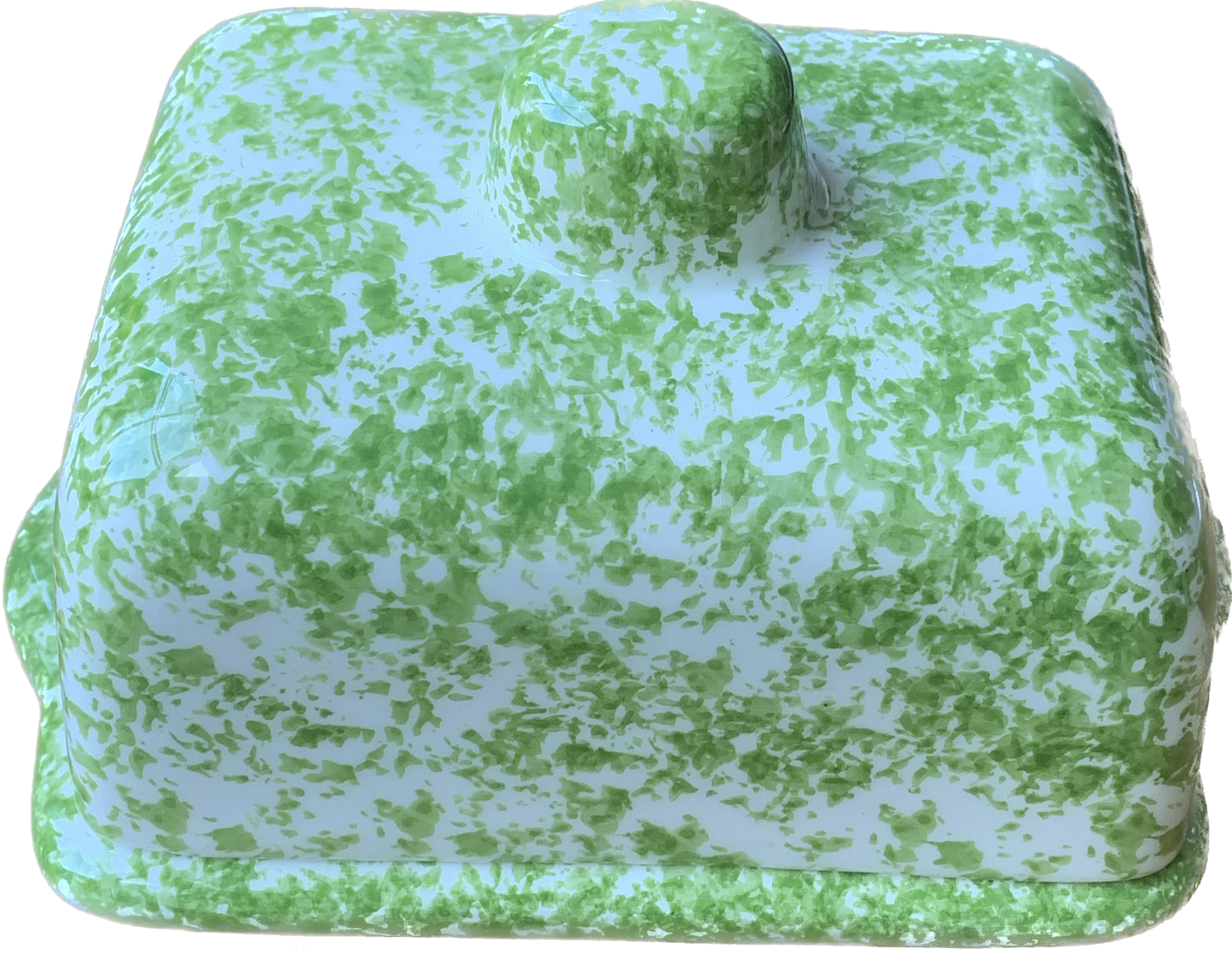 Green Spongeware Butter Dish