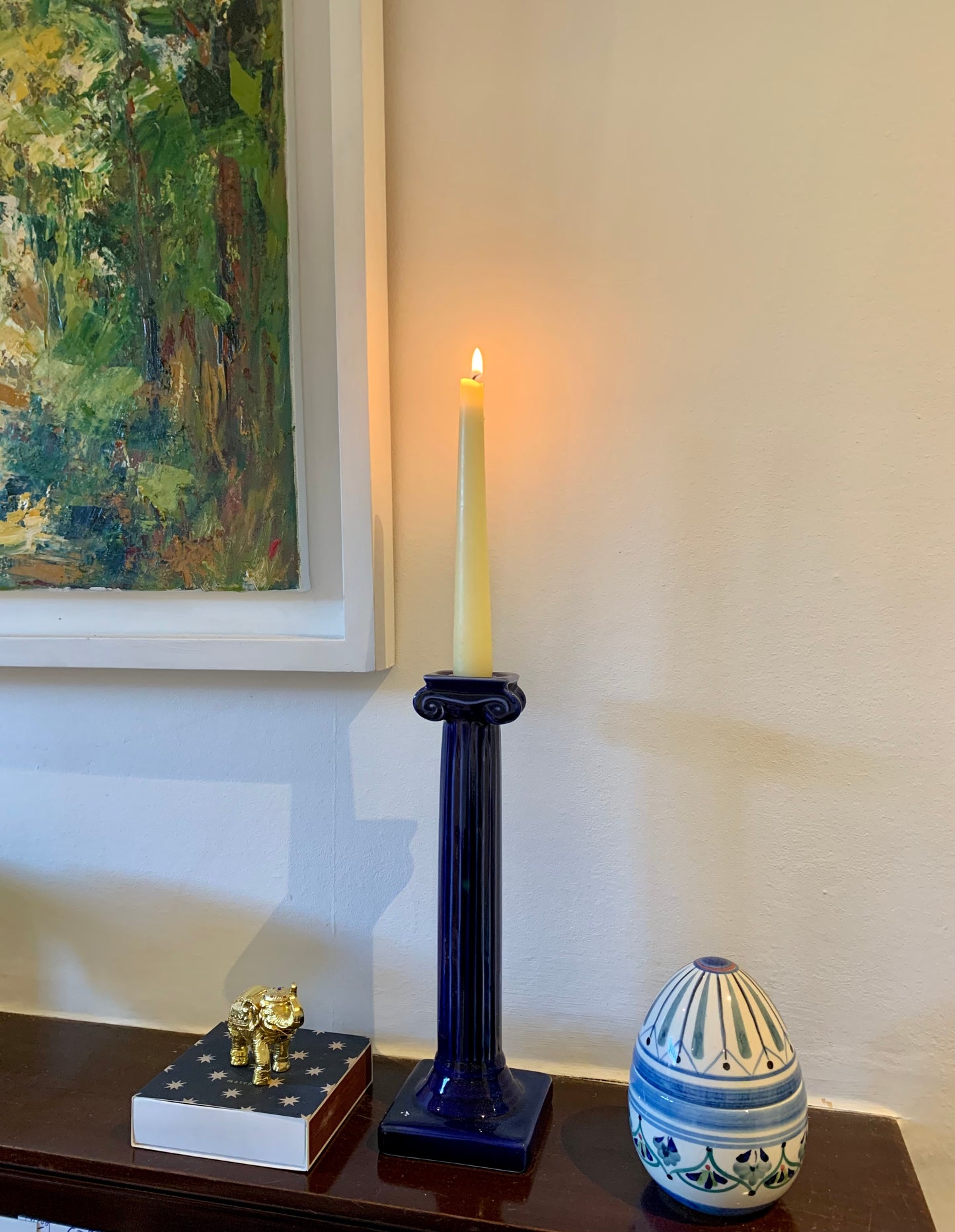 Navy Greek Column Candlestick