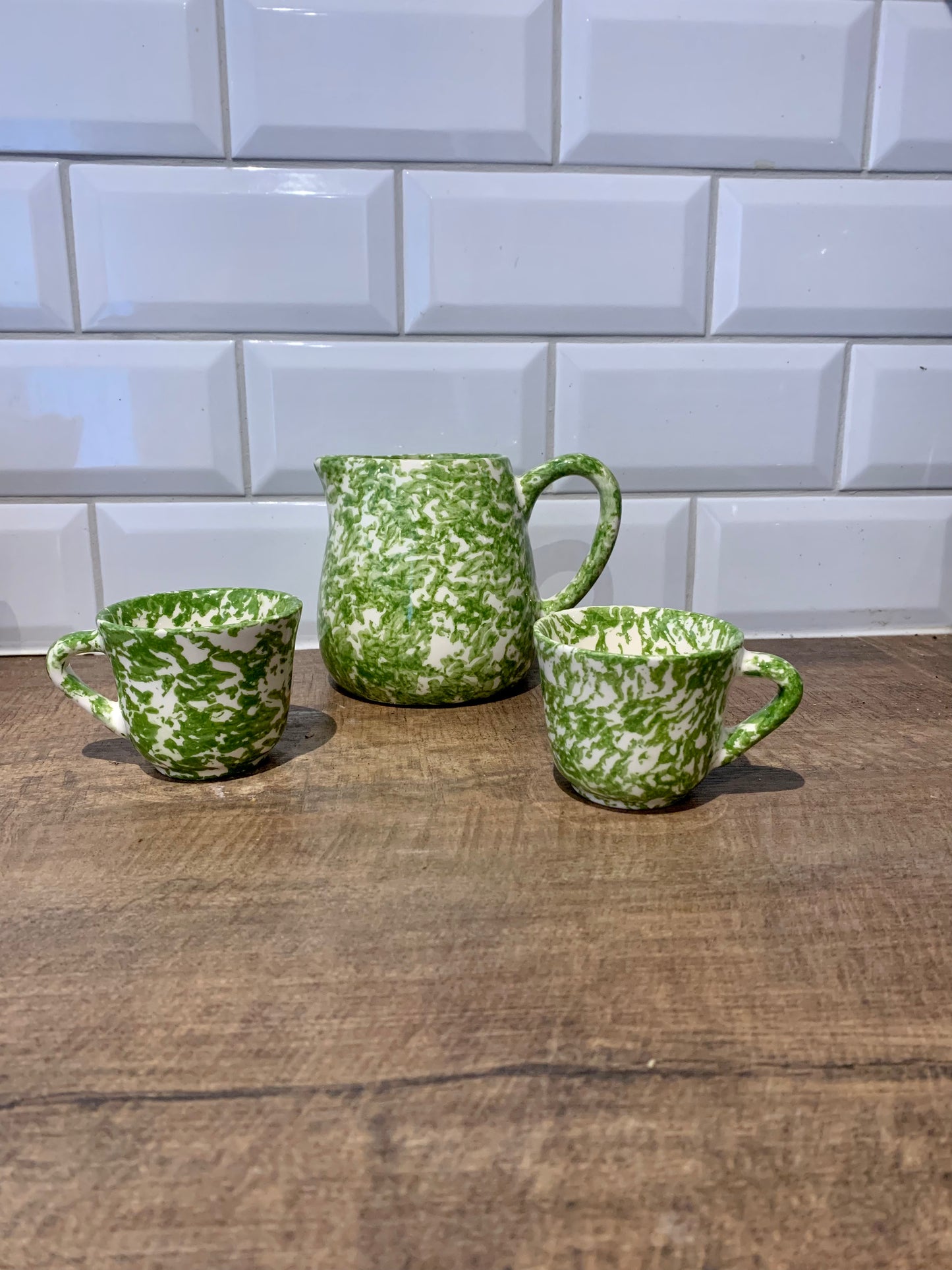 Green Spongeware Milk Jug