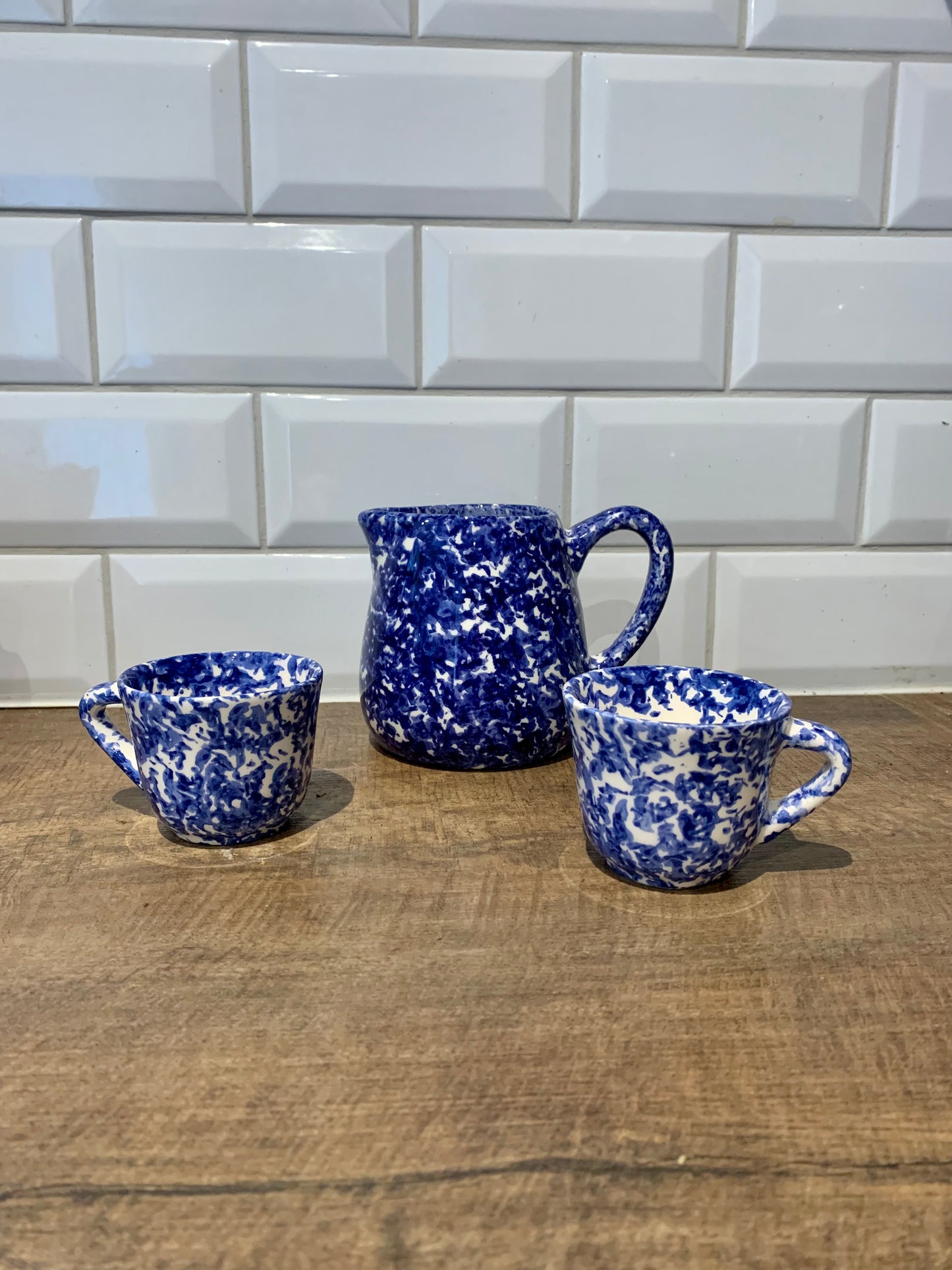 Blue Spongeware Espresso Coffee Cup