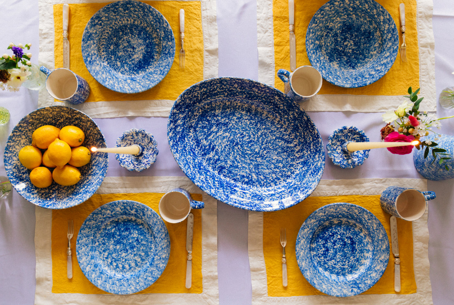Blue Spongeware Dinnerware Set (12 Piece)