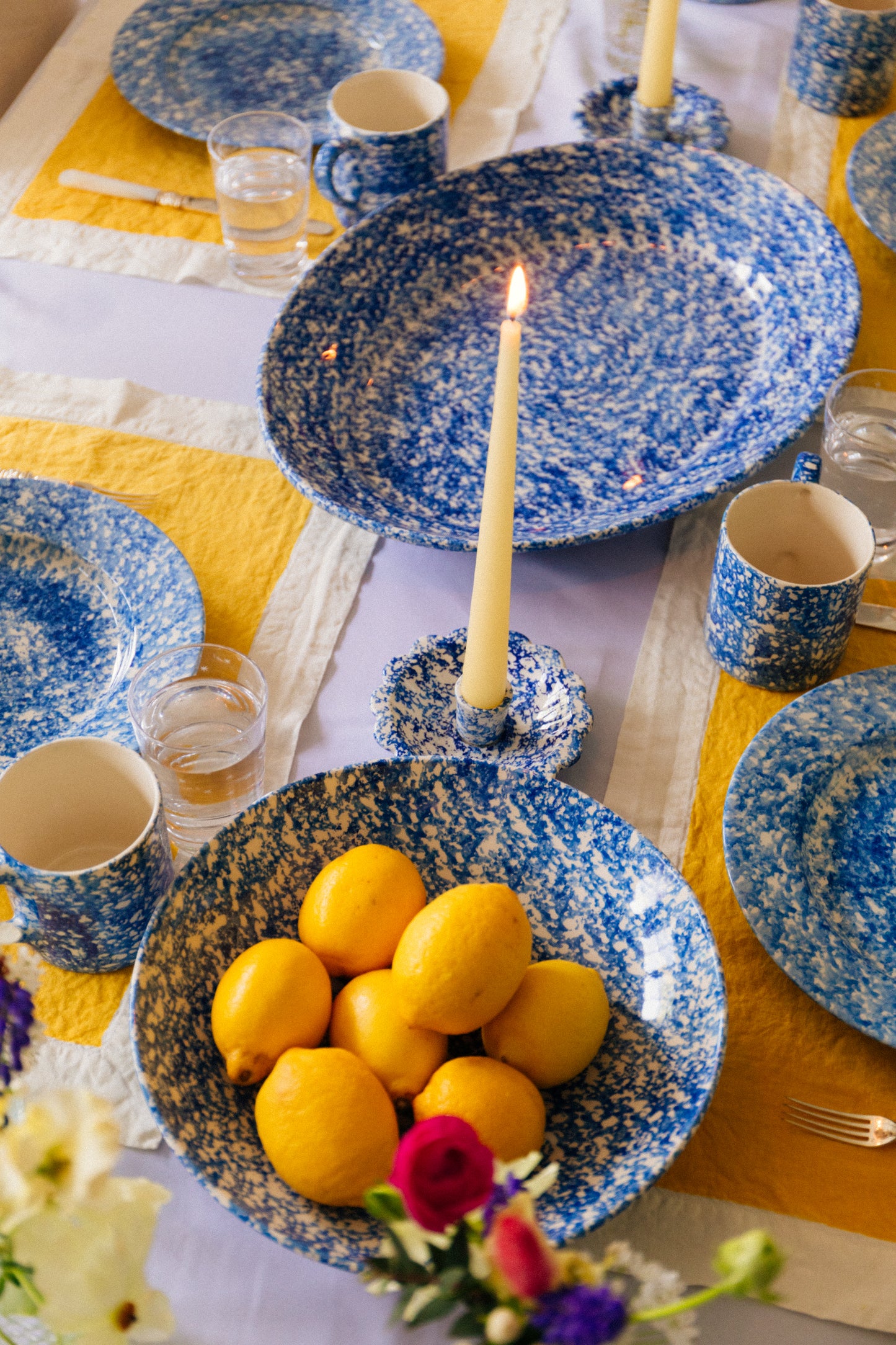 Large Blue Spongeware Salad Bowl