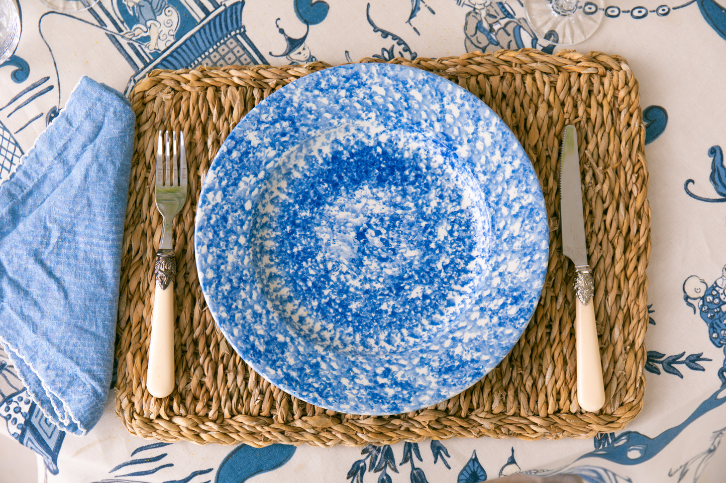 Blue Spongeware Dinner Plate