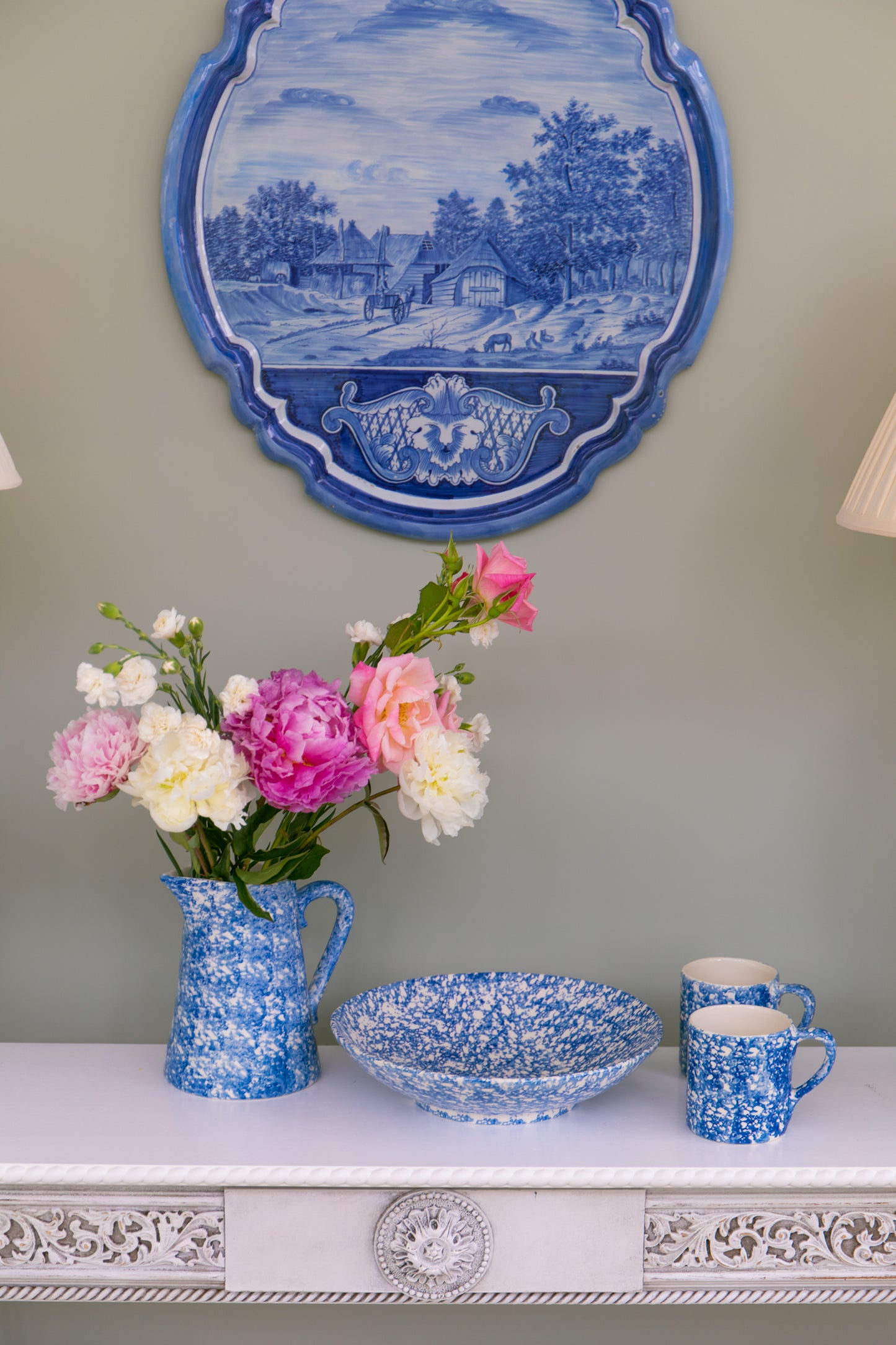 Blue Spongeware Breakfast Set