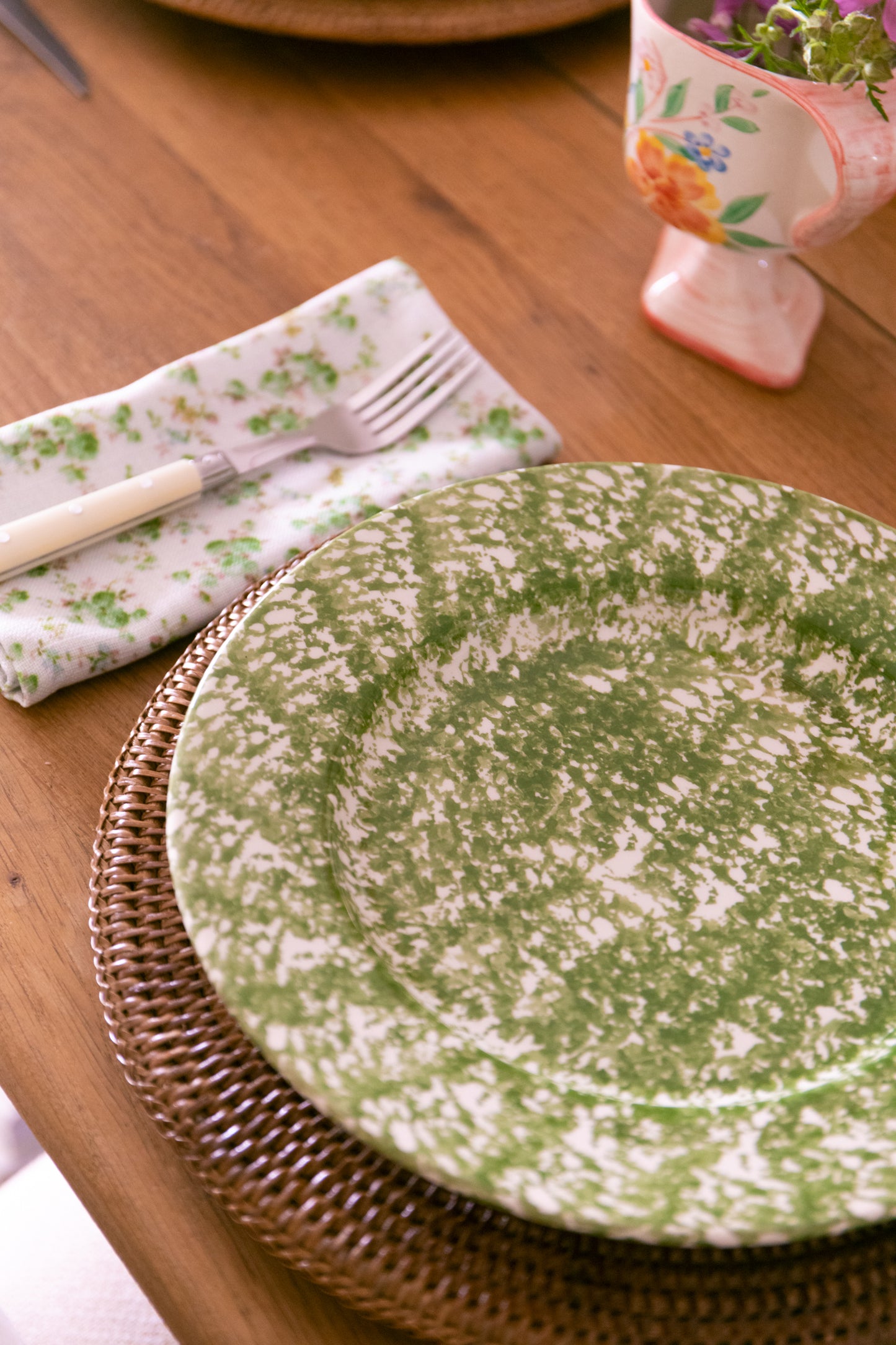 Green Spongeware Dinnerware Set (12 Piece)