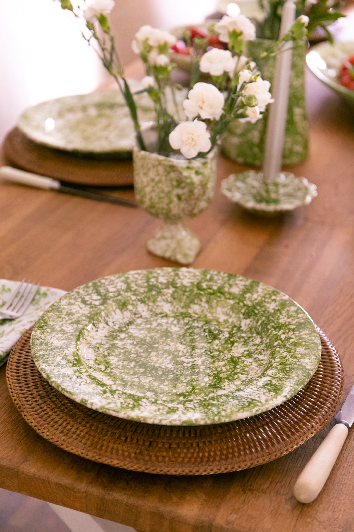 Green Spongeware Breakfast Set