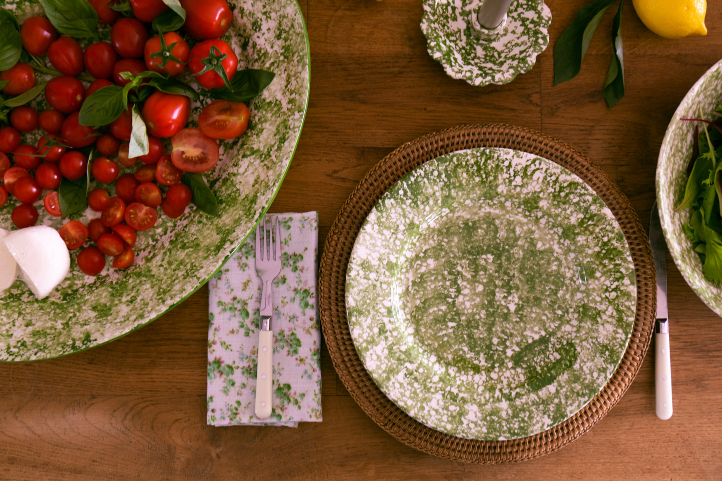 Green Spongeware Dinnerware Set (12 Piece)
