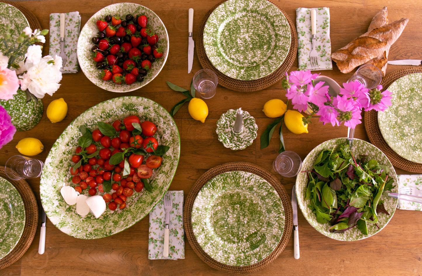 Green Spongeware Dinner Plate