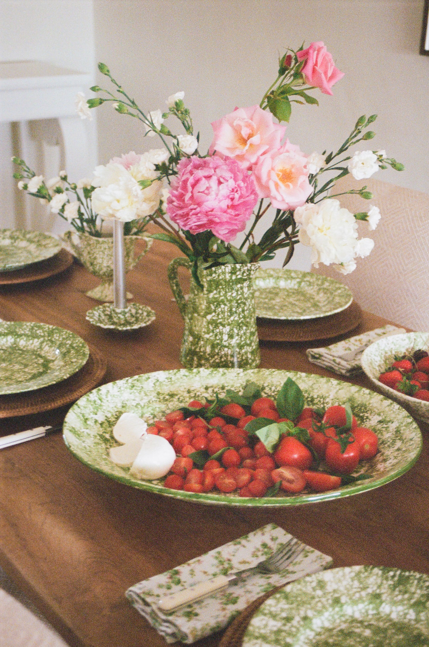 Green Spongeware Oval Serving Plate