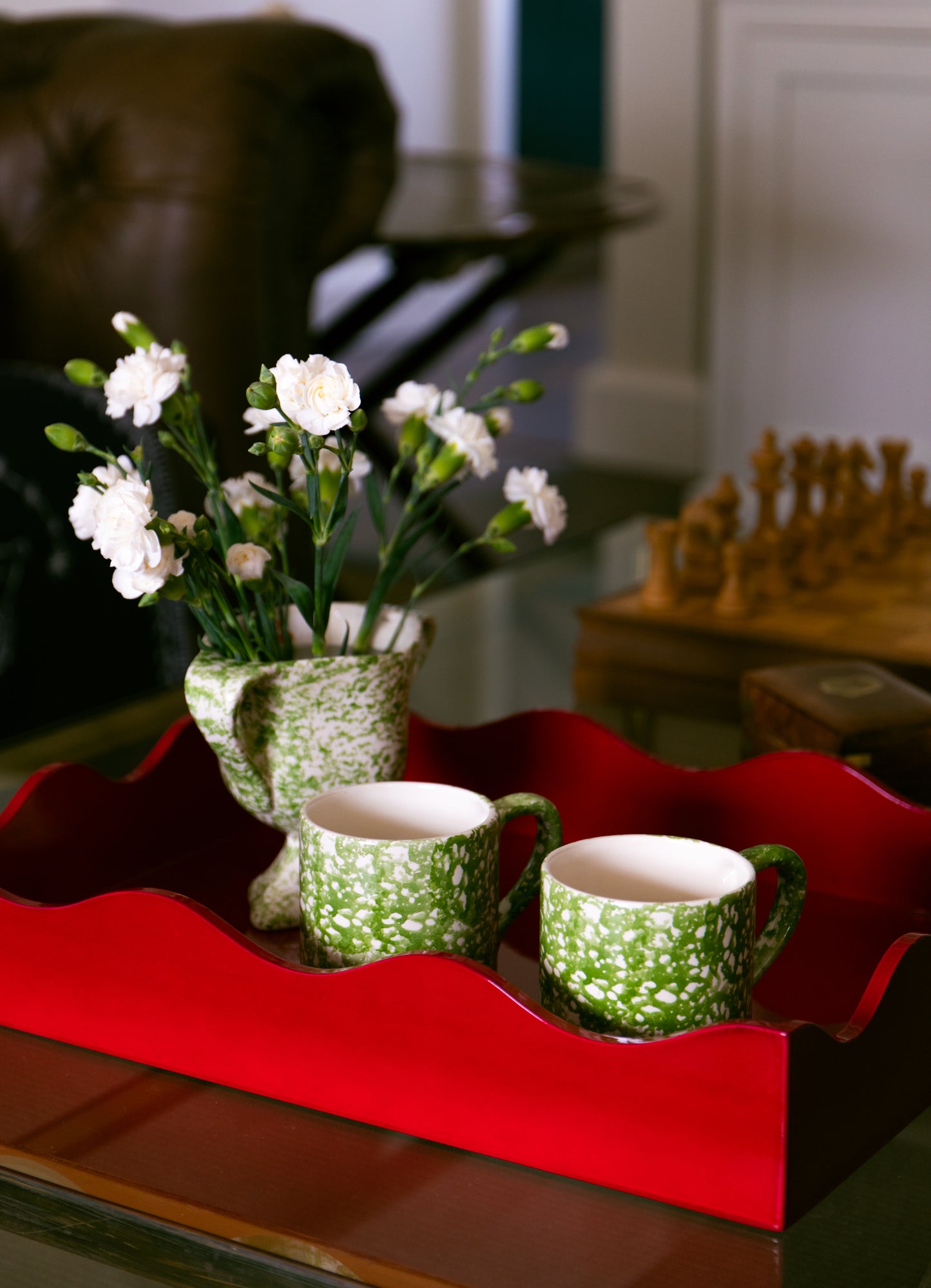 Green Spongeware Breakfast Set