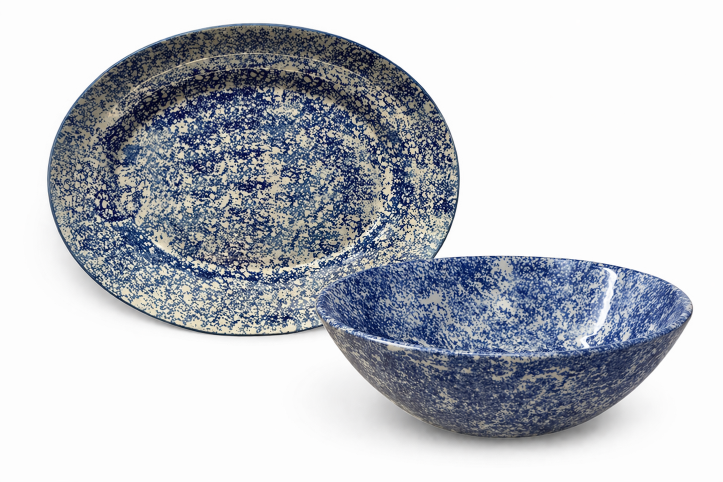 Blue Spongeware Serveware Set (2 Piece)