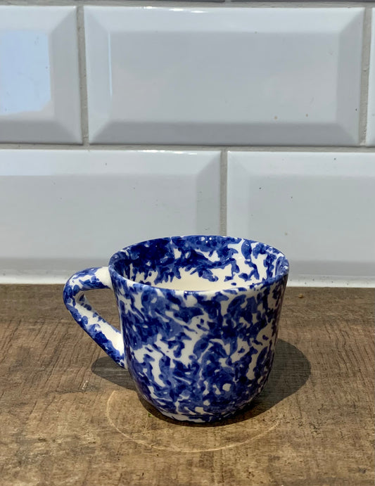 Blue Spongeware Espresso Coffee Cup