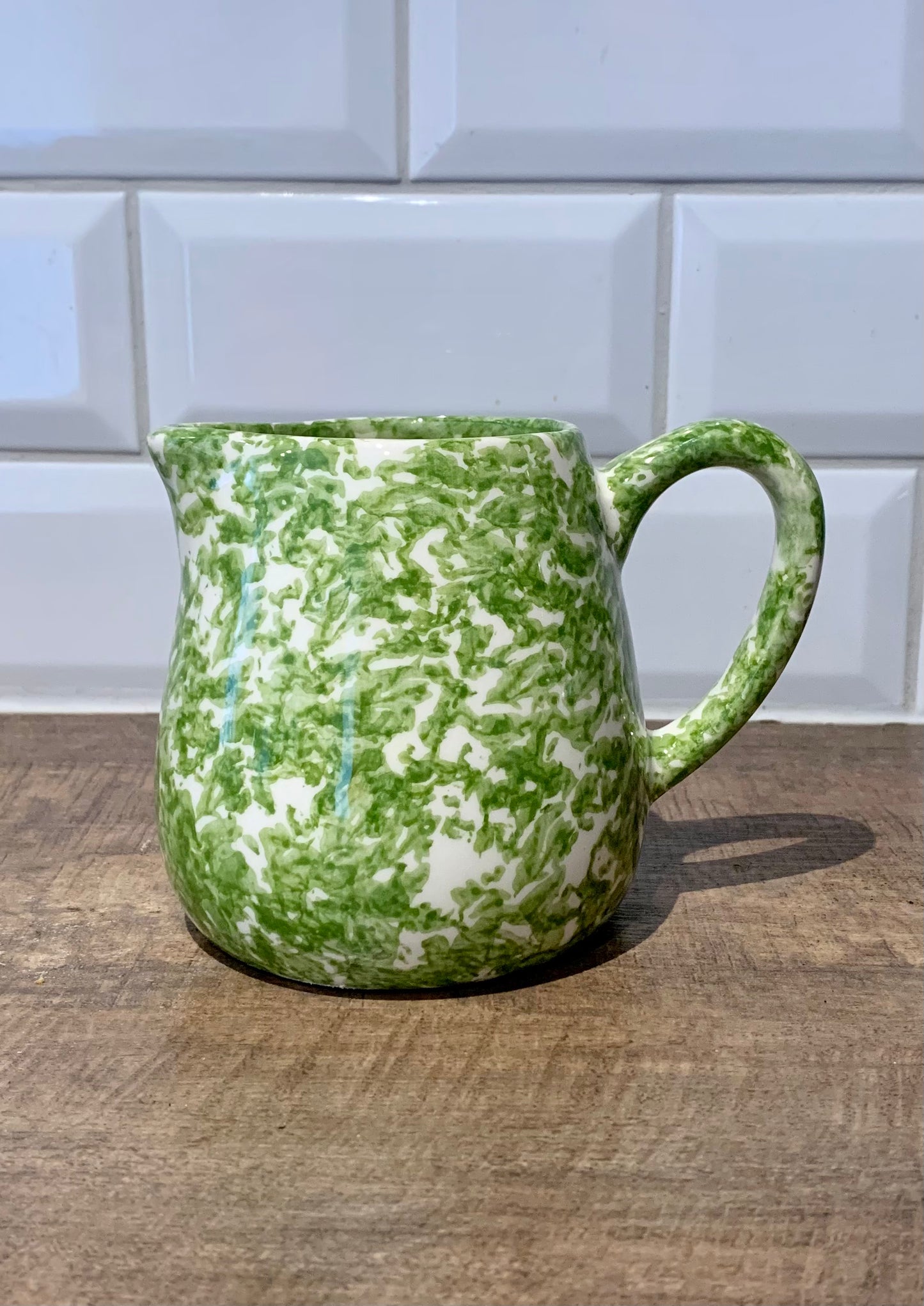Green Spongeware Milk Jug