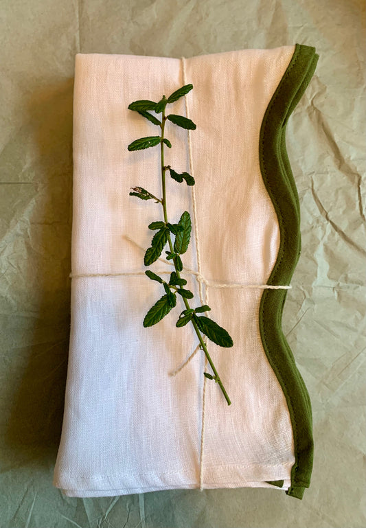 Green Scallop Irish Linen Napkins, Set Of 4