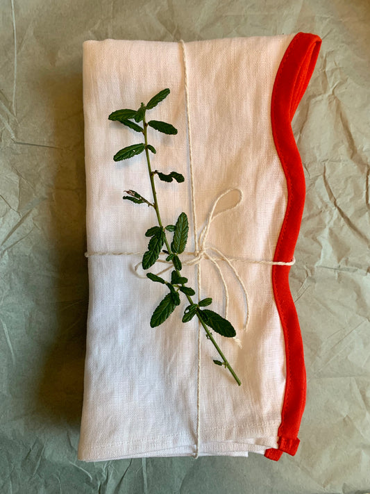 Red Scallop Irish Linen Napkins, Set Of 4