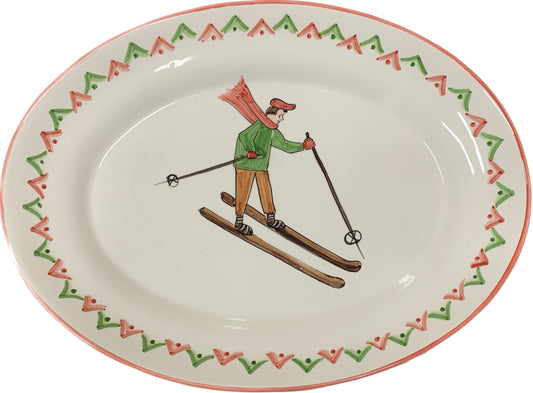 St. Moritz Vintage Skier Large Oval Serving Platter