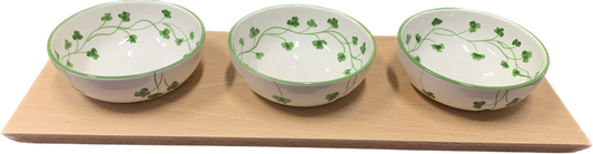 Glenmalure Wooden Board with 3 Shamrock Design Bowls