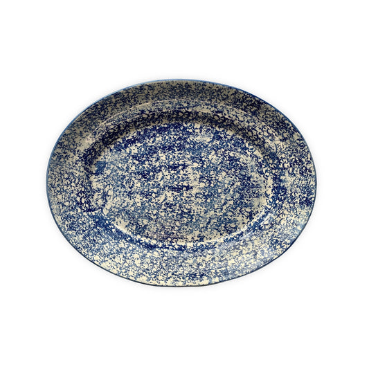 Blue Spongeware Oval Serving Plate