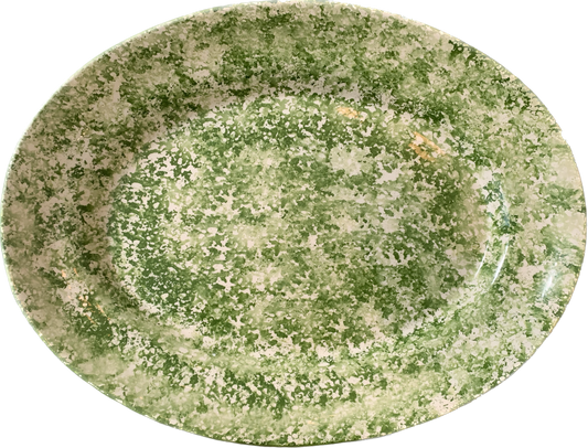 Green Spongeware Oval Serving Plate