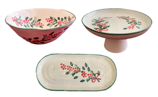 St. Moritz Holly Cake Plate, Serving Bowl & Sandwich Plate Set