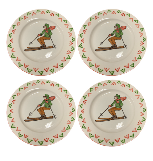 St. Moritz Vintage Skier Dinner Plate Set of 4
