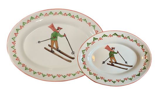 St. Moritz Vintage Skier Large and Medium Oval Serving Platter Set