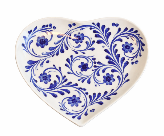 Porto Cobalt Blue Foliage Medium Heart Plate