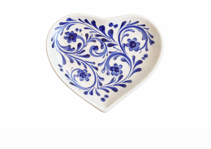 Porto Cobalt Blue Foliage Small Heart Plate