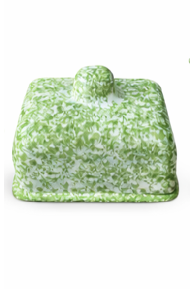 Green Spongeware Butter Dish