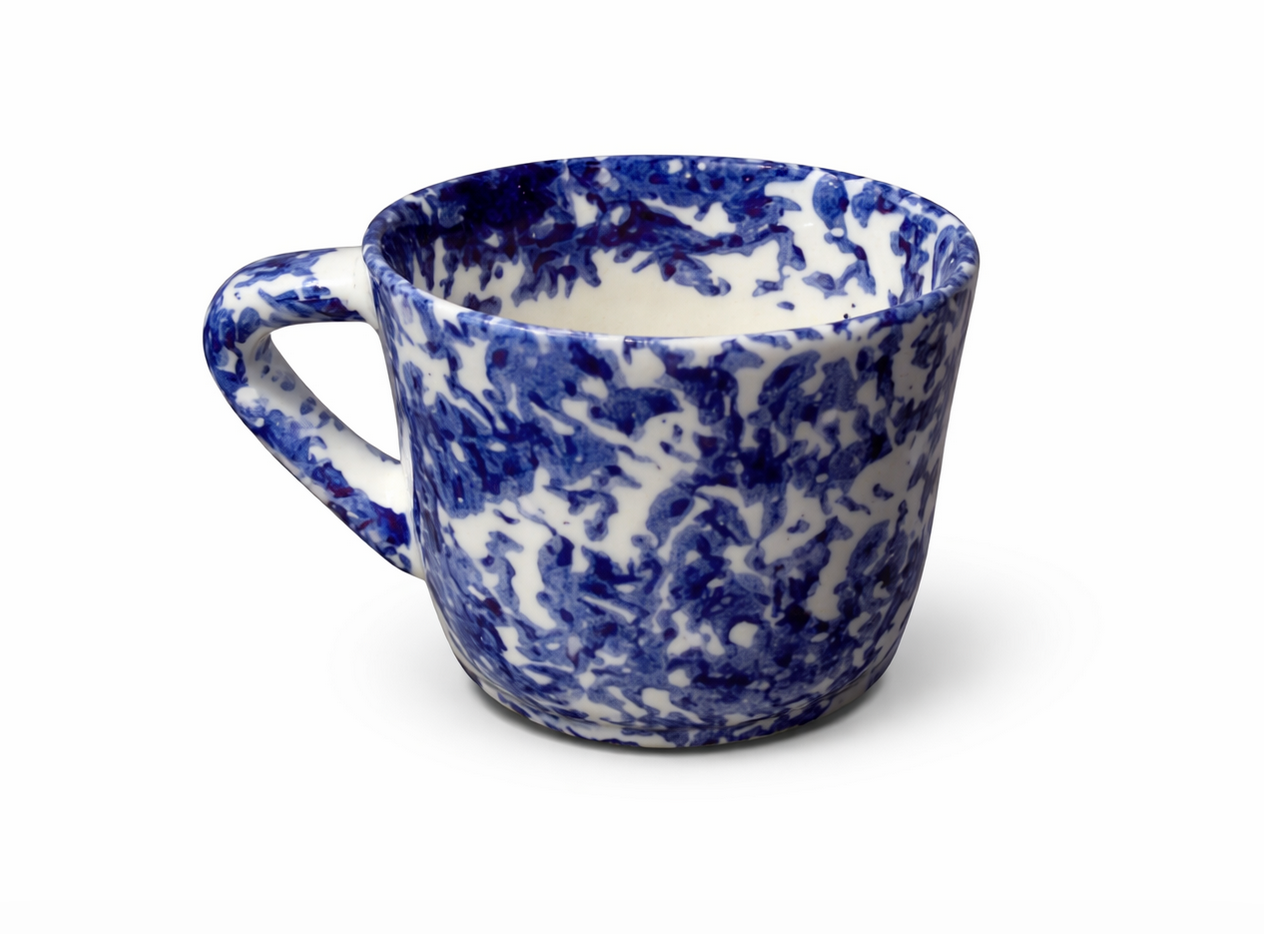 Blue Spongeware Espresso Coffee Cup