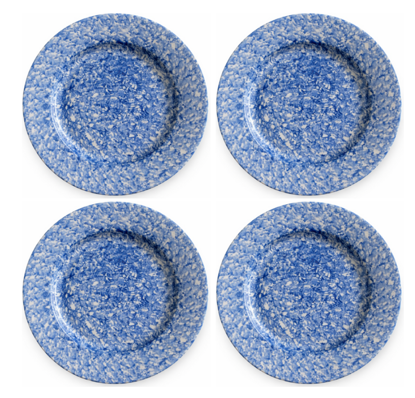 Blue Spongeware Dinner Plate Set (4 Piece)