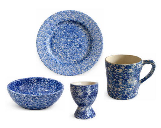 Blue Spongeware Breakfast Set