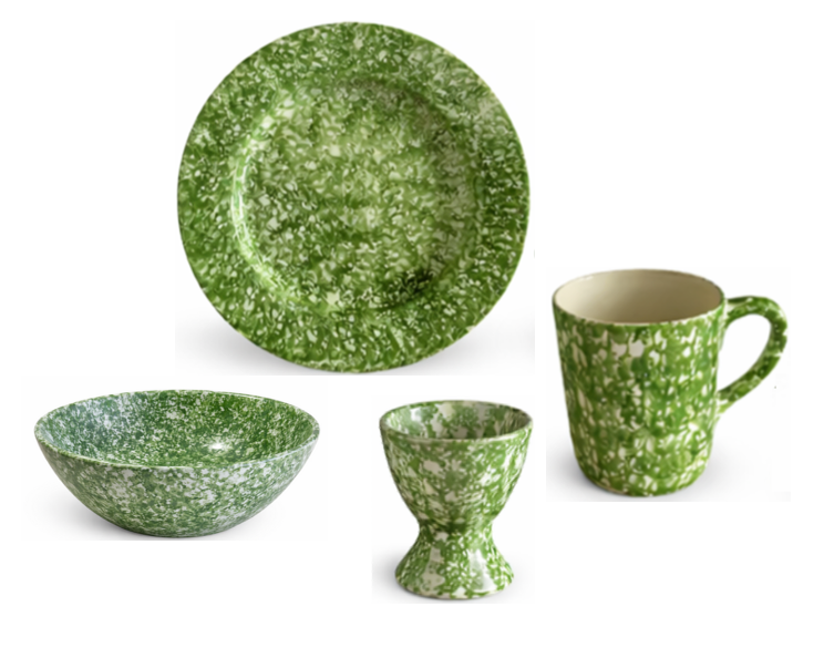 Green Spongeware Breakfast Set