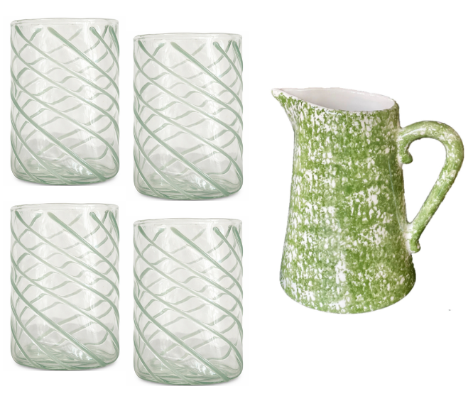 Green Spongeware Aperitivo Set