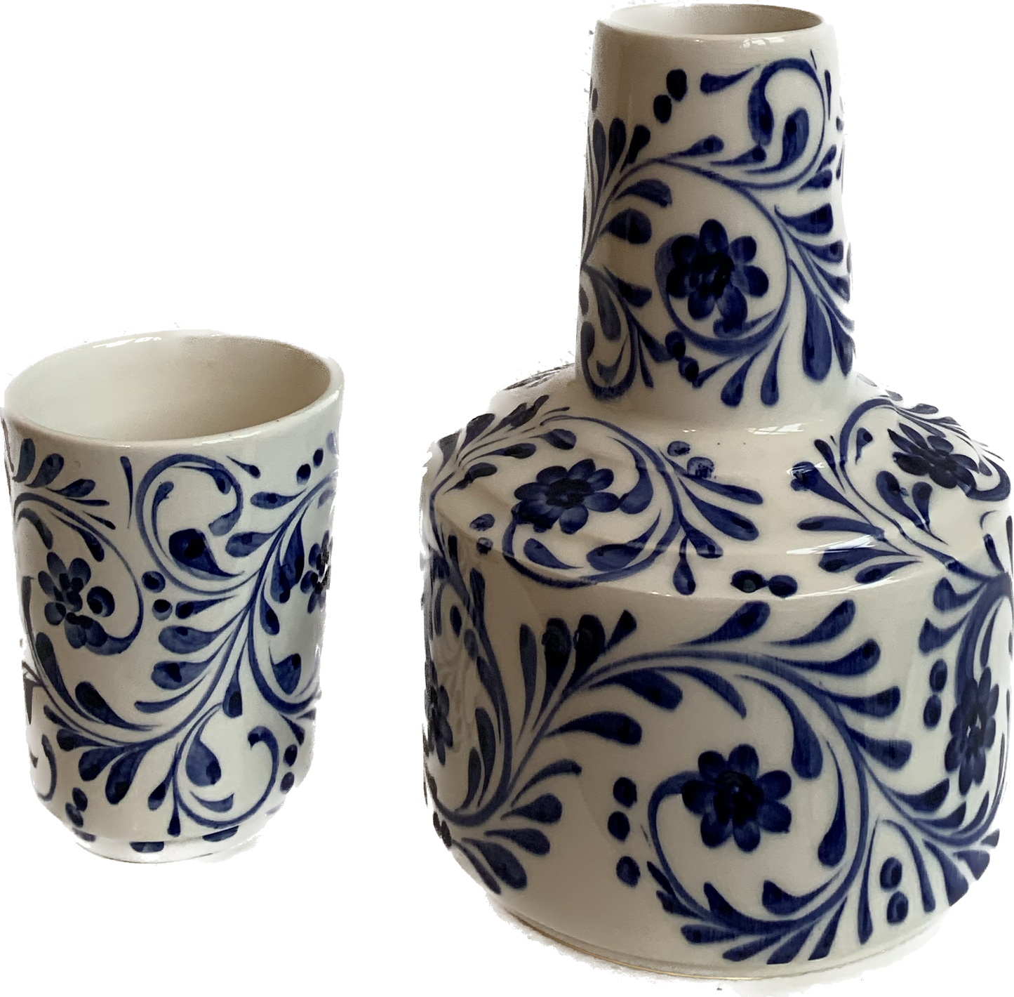 Cobalt Blue Foliage Bedside Carafe and Tumbler Set