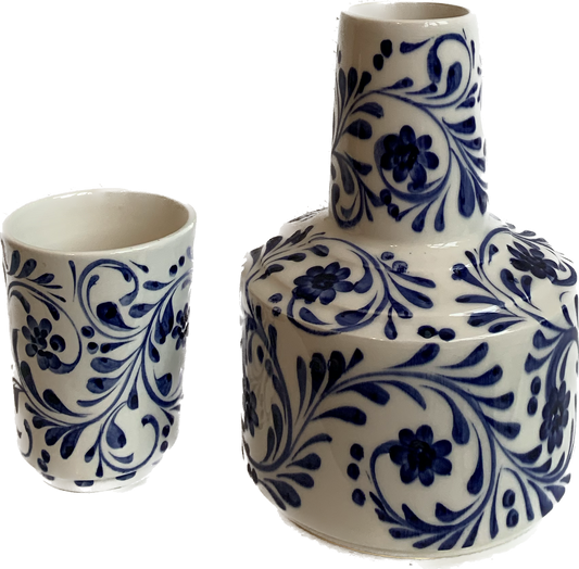 Cobalt Blue Foliage Bedside Carafe and Tumbler Set
