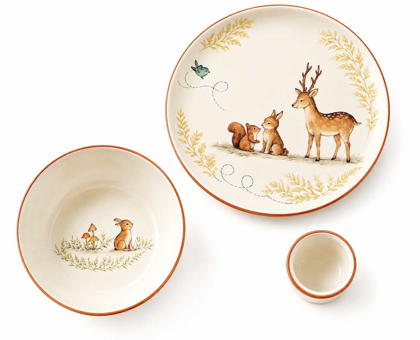 Woodland Children's Breakfast Set – 3 Piece Plate, Bowl & Egg Cup